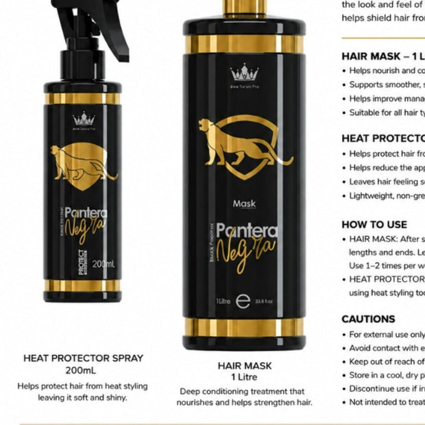 Pantera Negra Hair Mask 1L + Heat Protector Spray 200ml - Idy V. Fit Naturals