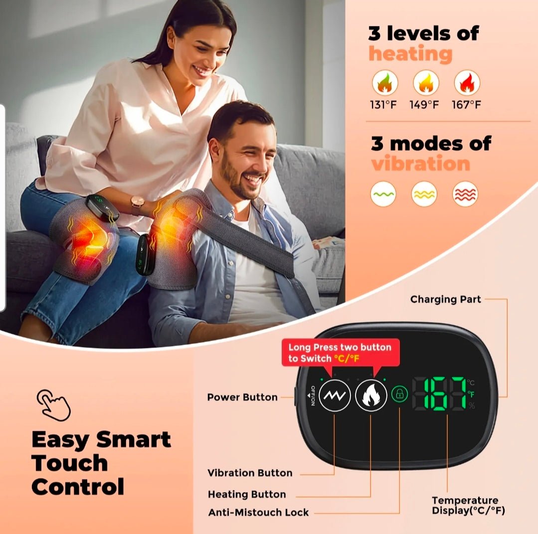 Rechargeable Heated Knee Support Wrap with Vibration – Adjustable 3-in-1 Design for Knee, Elbow & Shoulder - Idy V. Fit Naturals